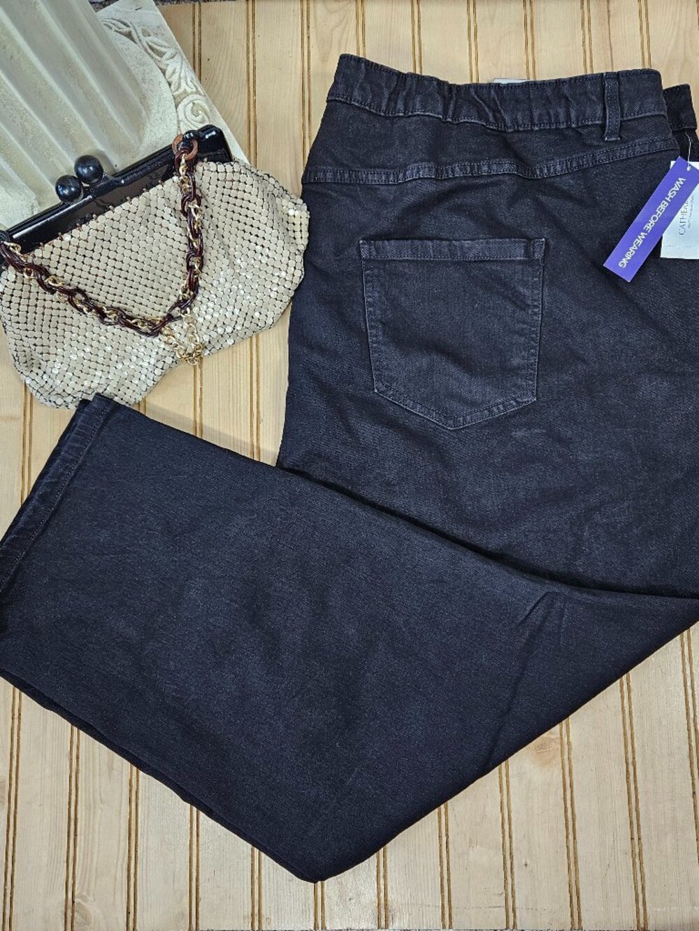 NWT Catherines Plus Size 30WP Petite Black Straight Leg Universal Jeans Stretch